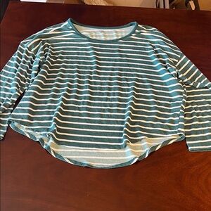 a.n.a Teal and White Striped Long Sleeve Top